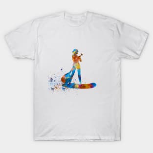 Young man practices paddle surfing in watercolor T-Shirt